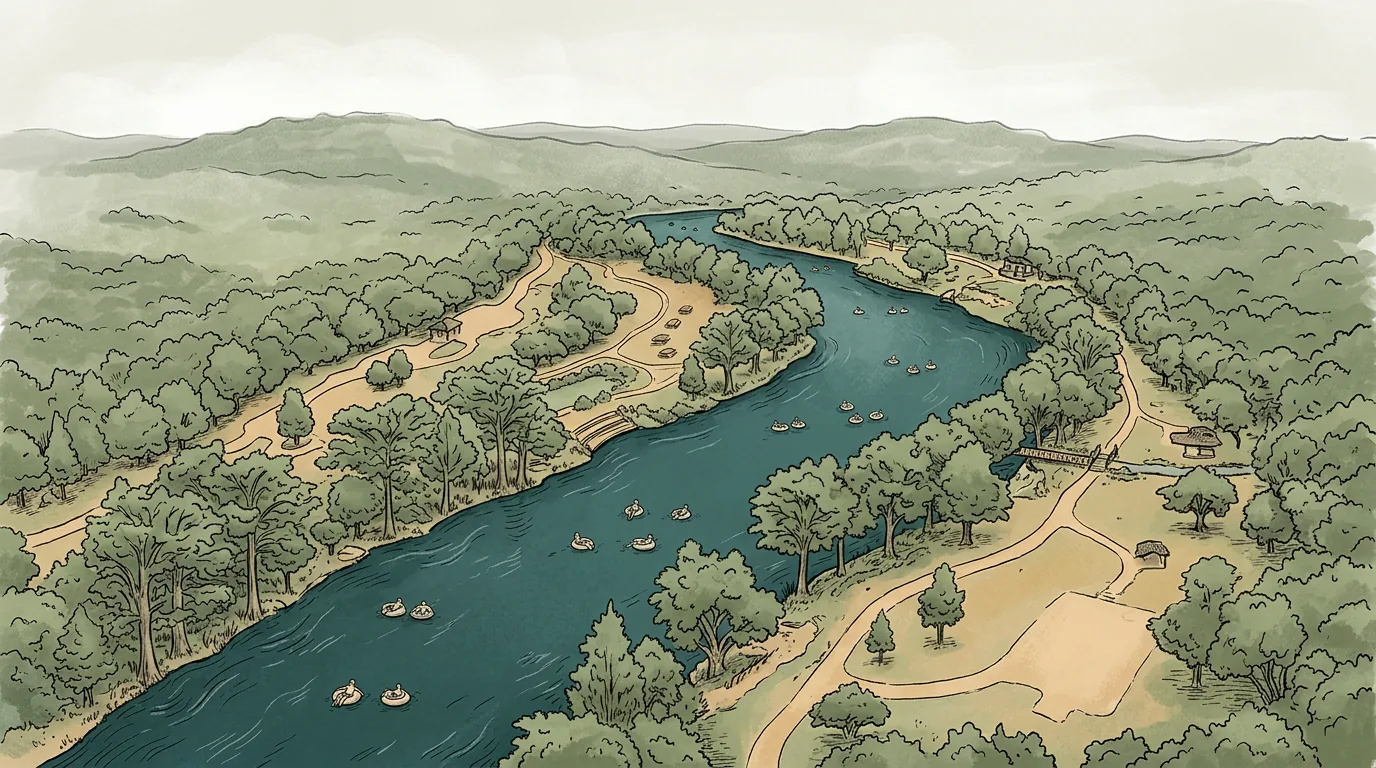 Stylized map of the Comal float route