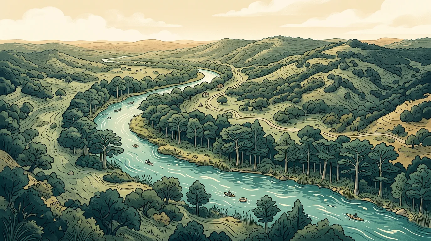 Stylized map of the Guadalupe float route