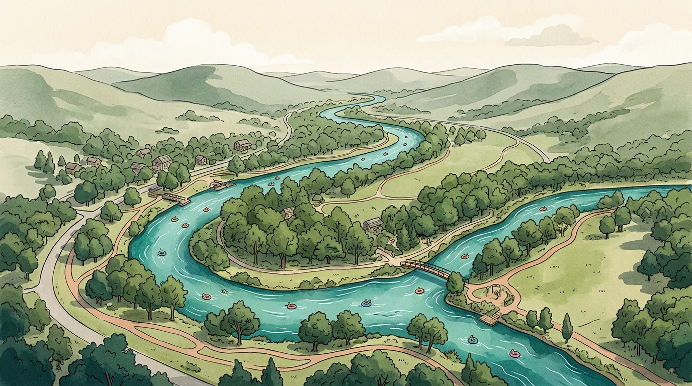 Stylized map of the San Marcos float route